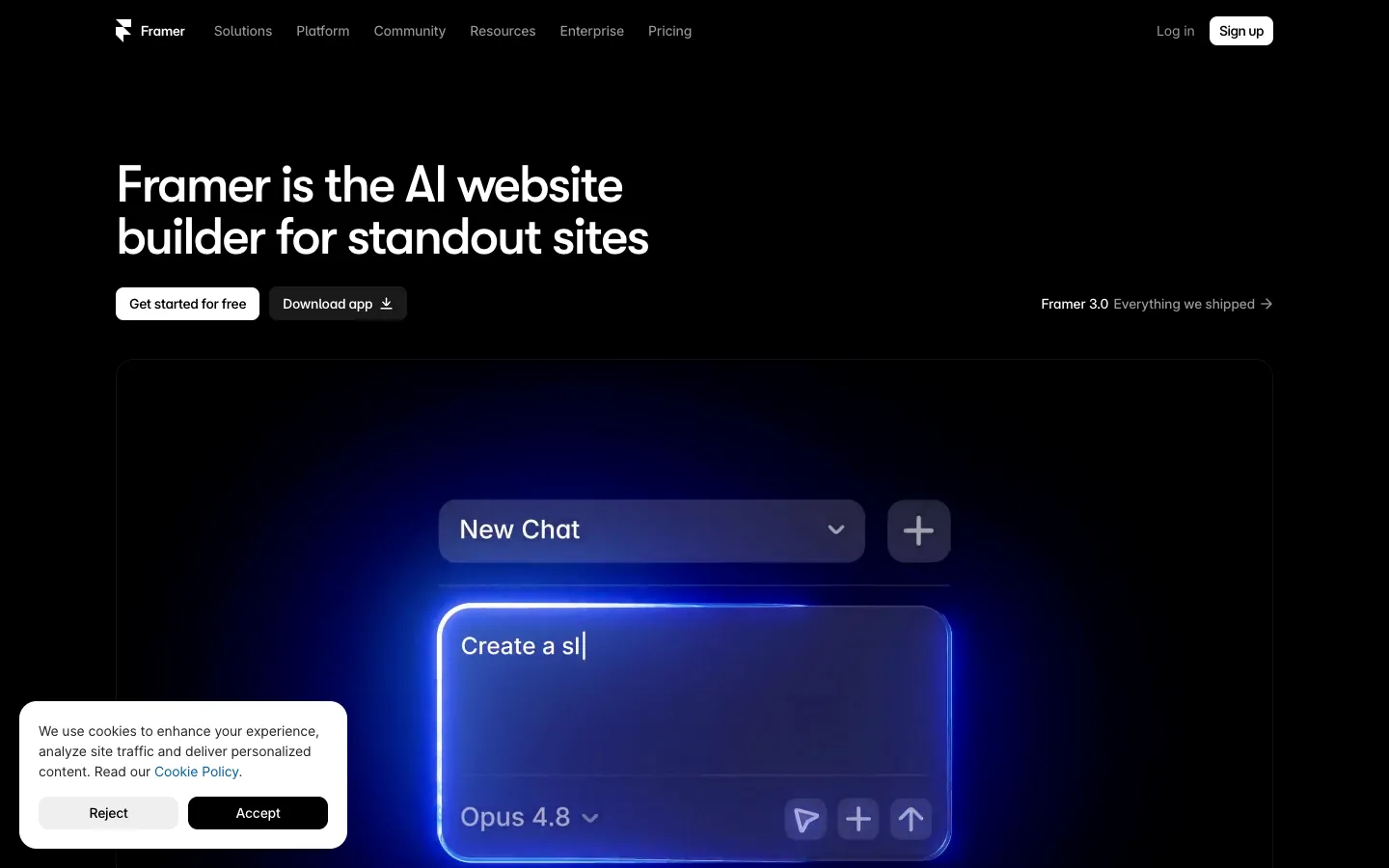 Screenshot of the Framer AI homepage