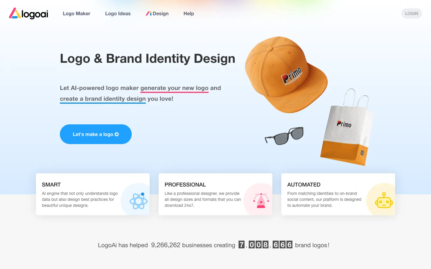 Screenshot of the LogoAI homepage