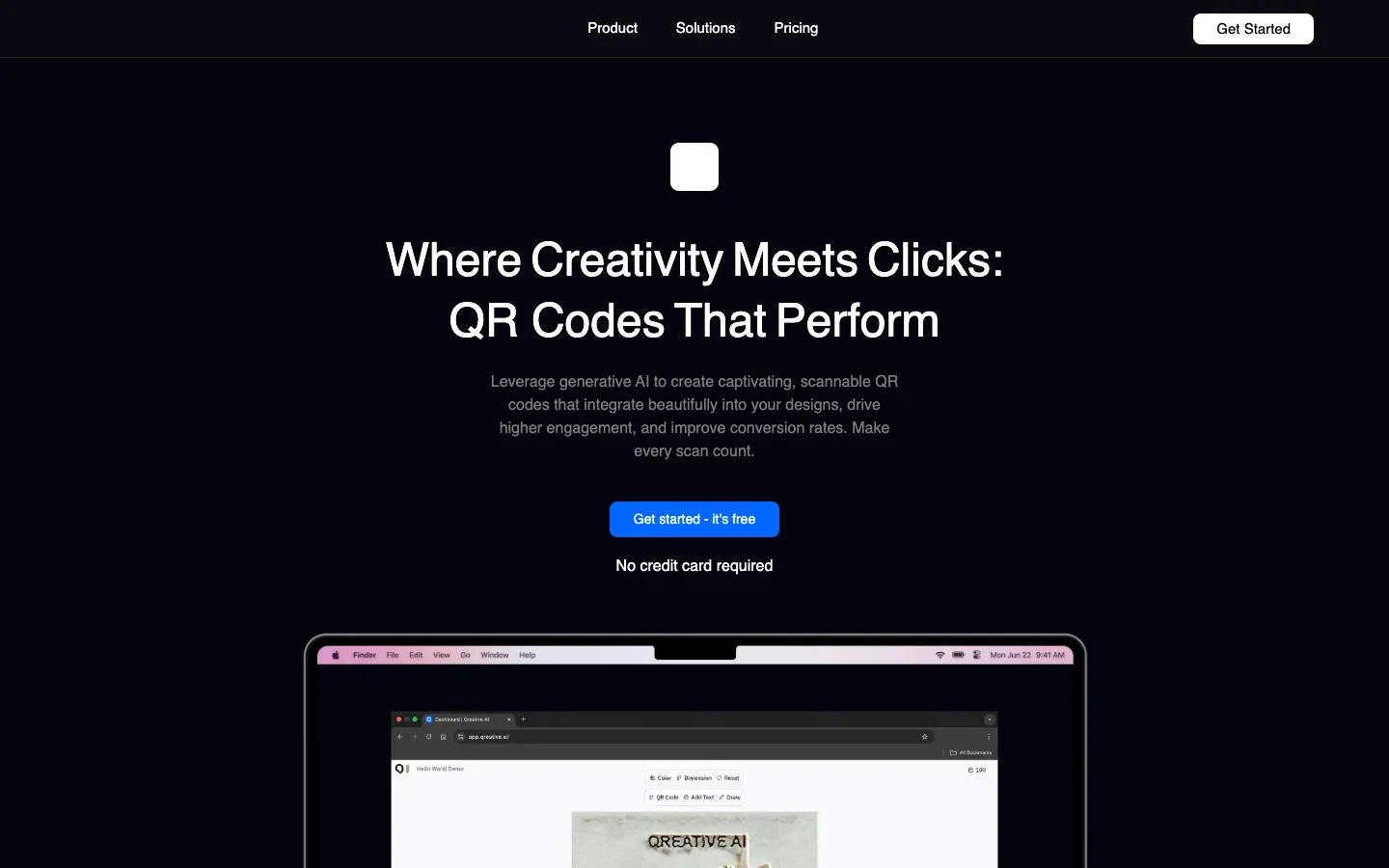 Screenshot of the Qreative AI: Artful QR Codes homepage