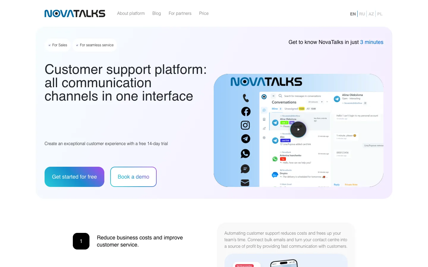 Screenshot of the NovaTalks homepage