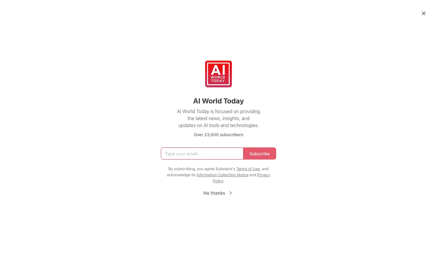 Screenshot of the AI World Today homepage