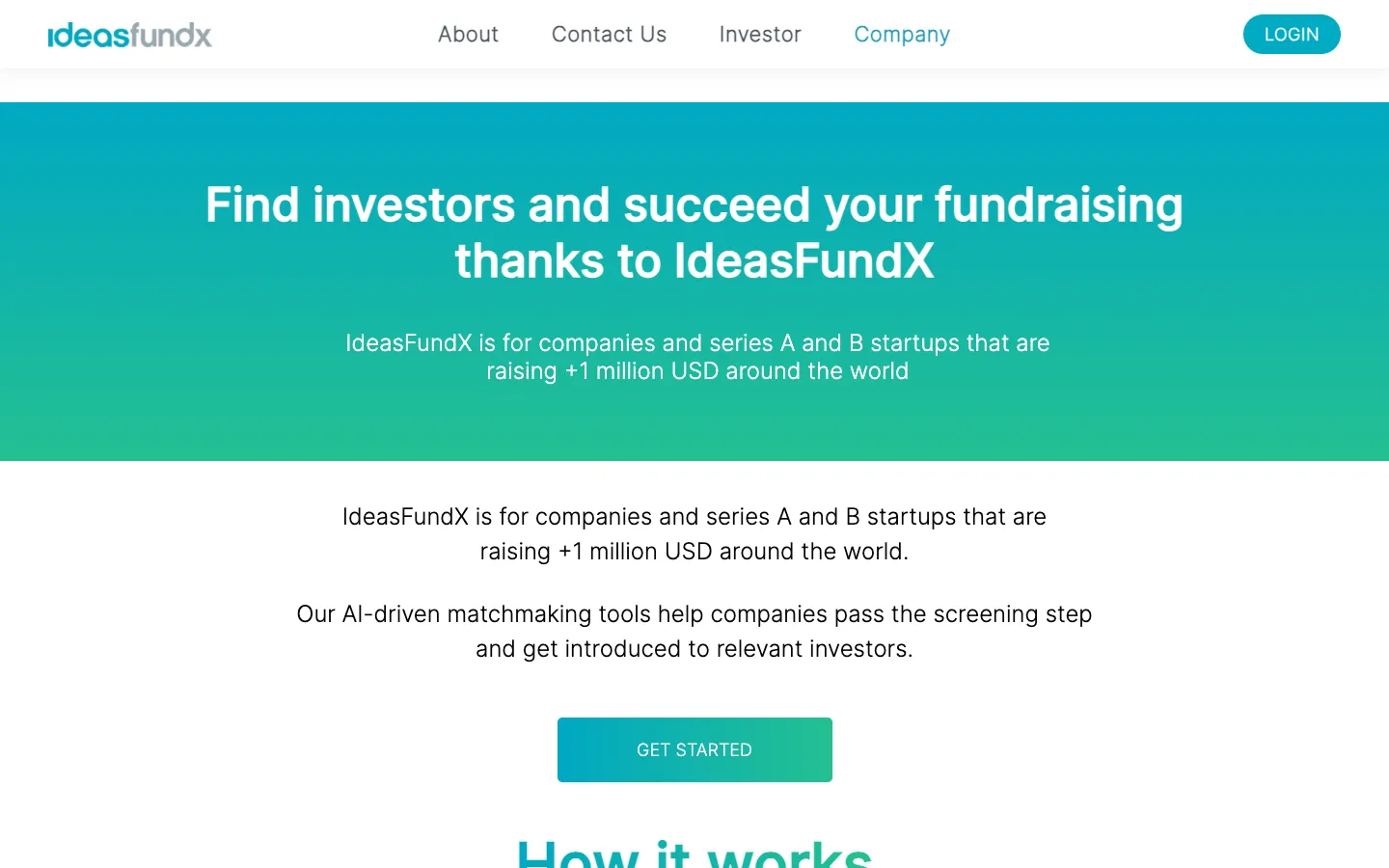 Screenshot of the IdeasFundX homepage