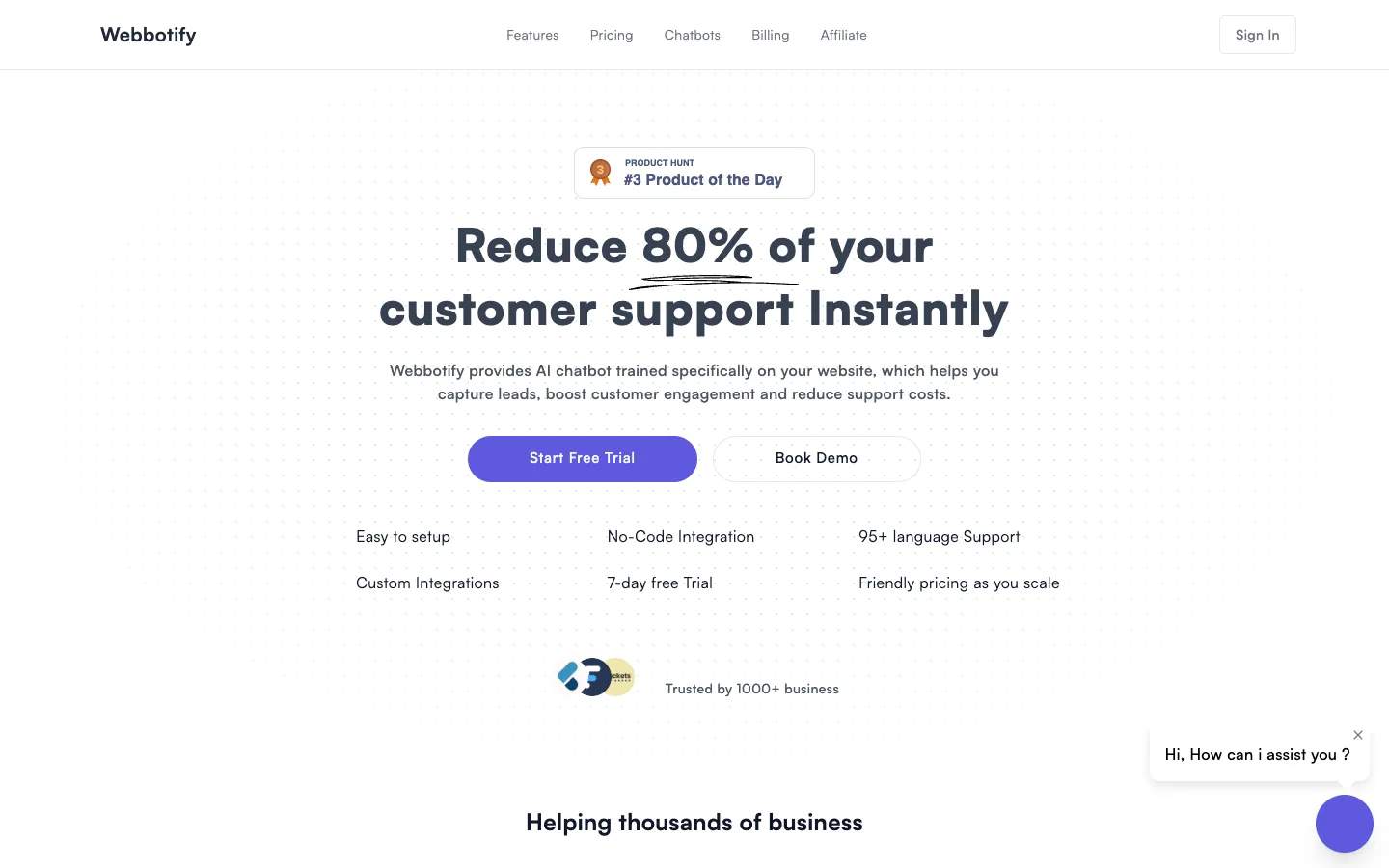 Screenshot of the WebBotify homepage