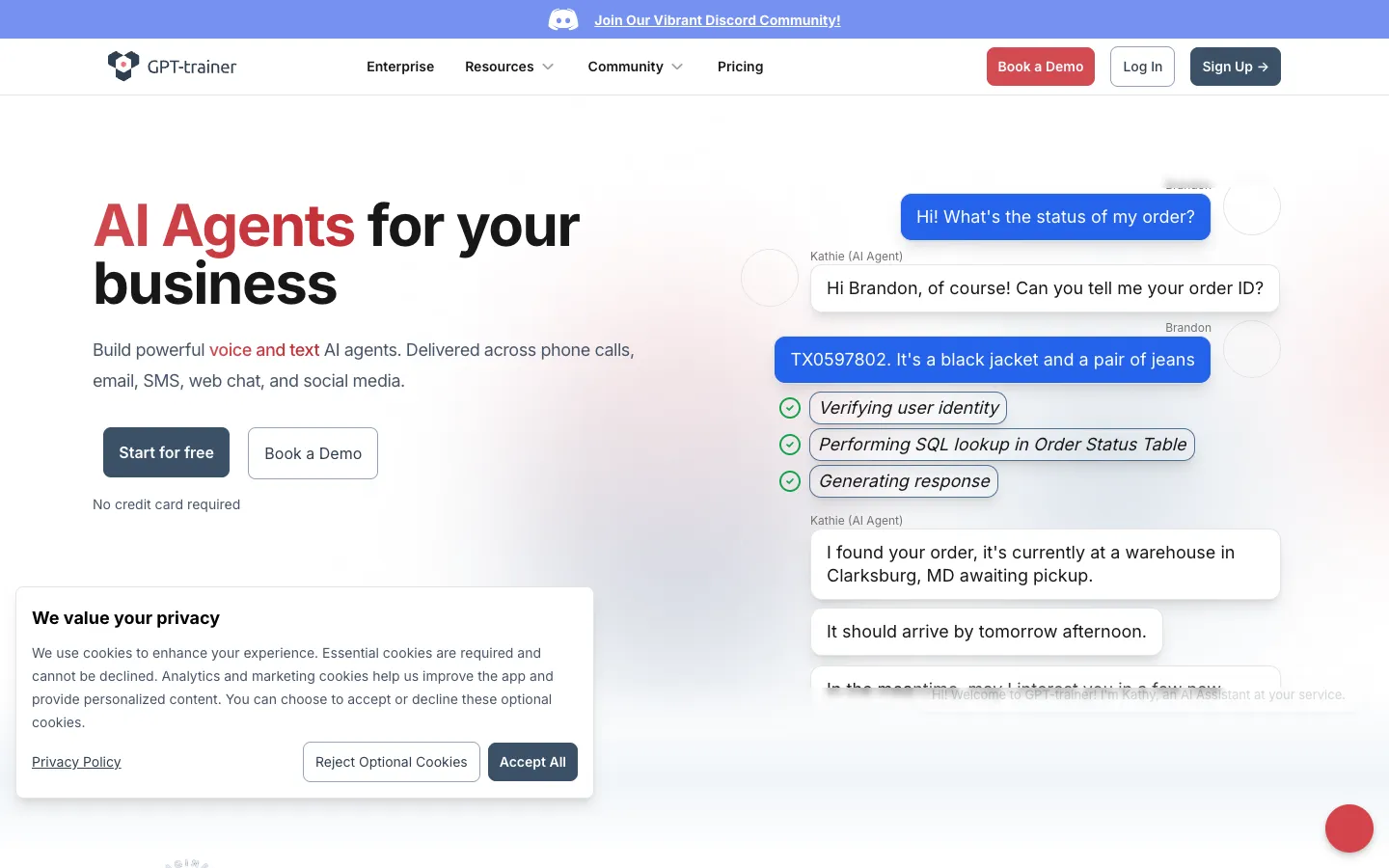 Screenshot of the GPT-trainer homepage