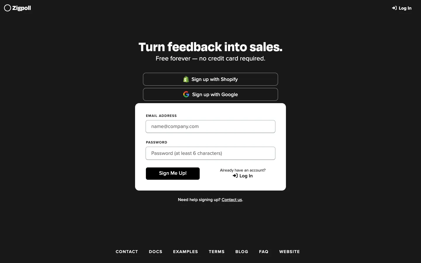Screenshot of the Zigpoll AI homepage