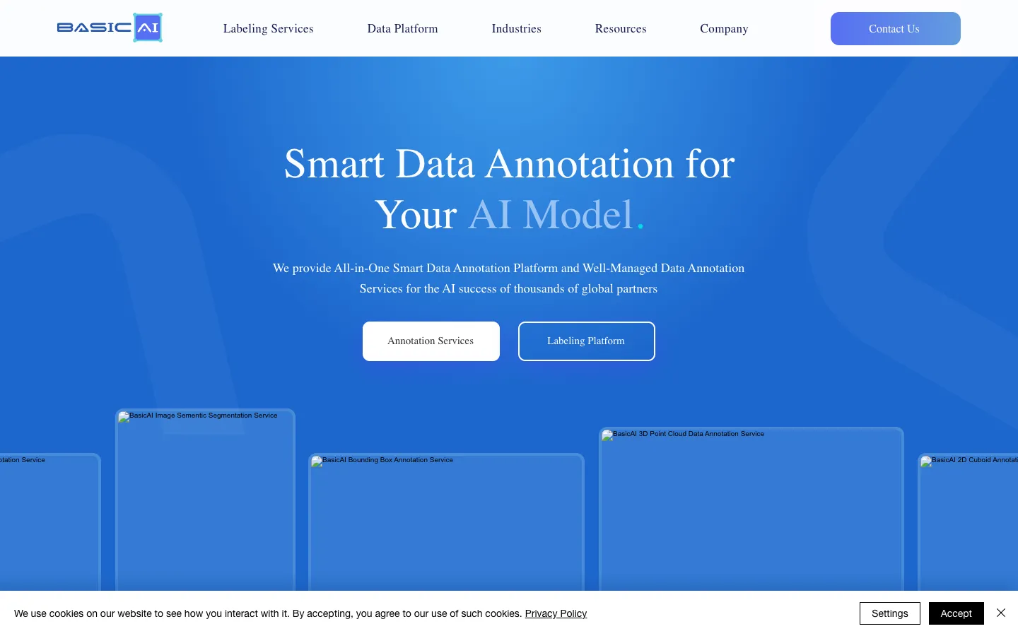 Screenshot of the BasicAI Cloud homepage