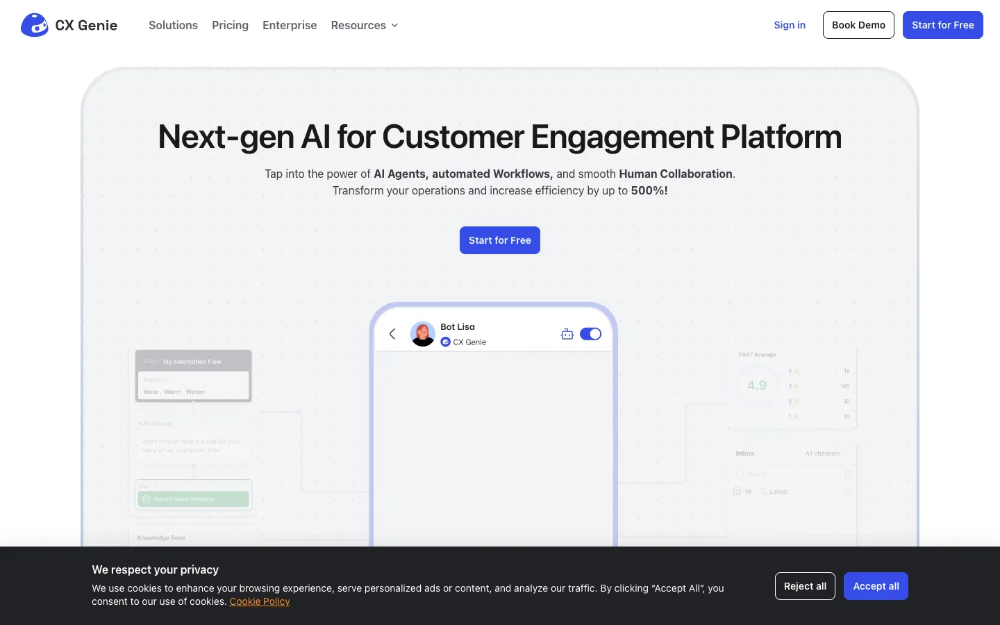 Screenshot of the powered by ChatGPT homepage