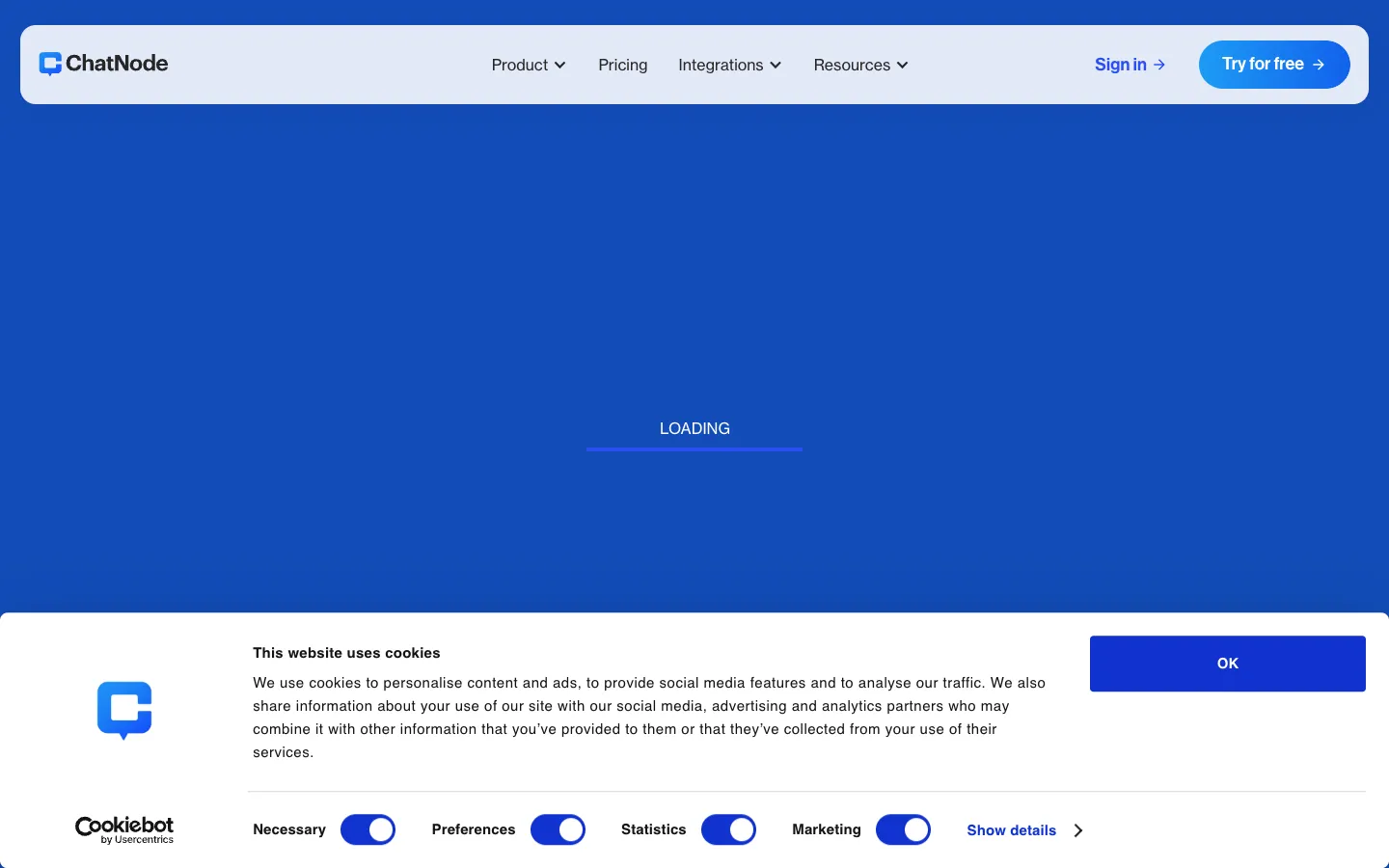 Screenshot of the ChatNode homepage