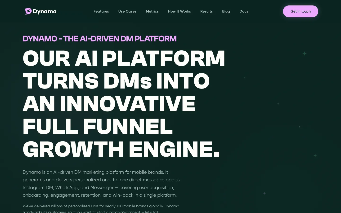 Screenshot of the Dynamo homepage