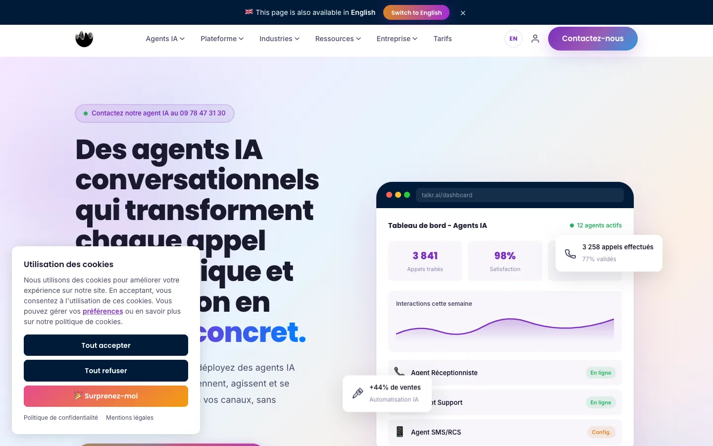 Screenshot of the TALKR homepage