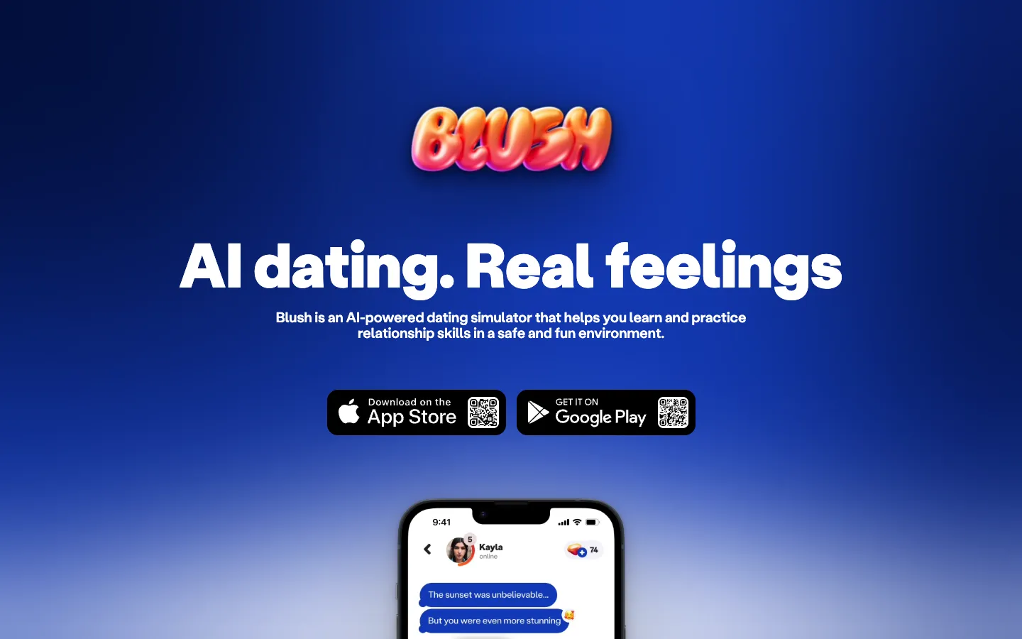 Screenshot of the Blush homepage