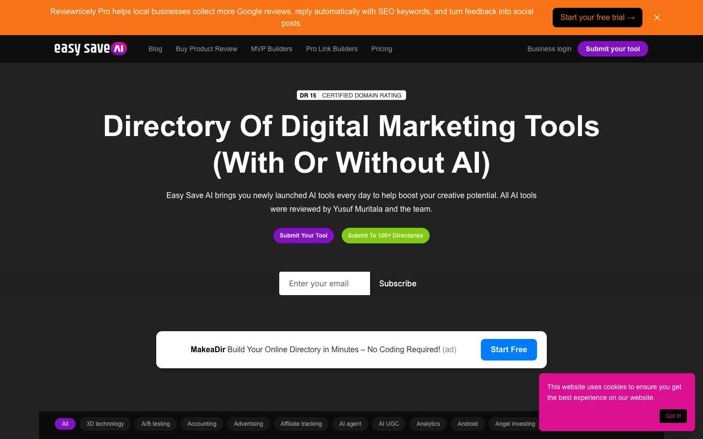 Screenshot of the Easy Save AI homepage