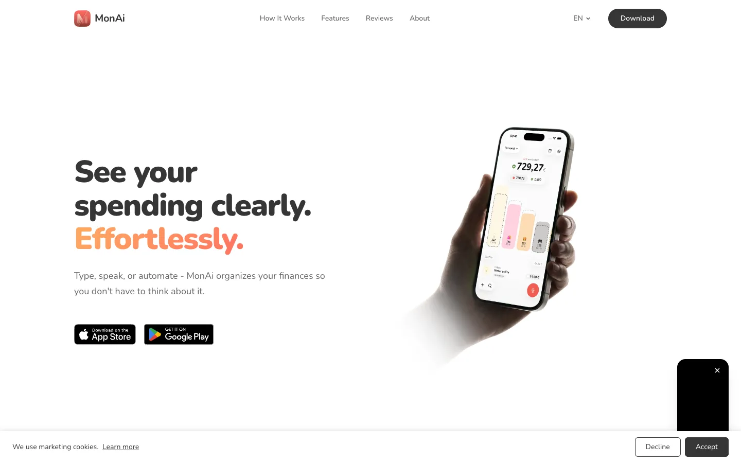 Screenshot of the MonAi homepage