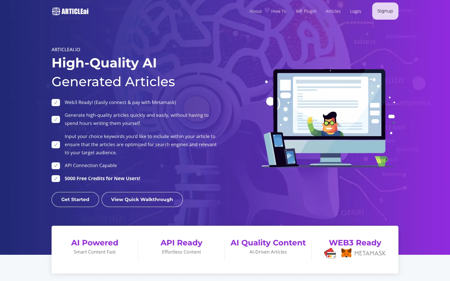 Screenshot of the ArticleAI.io homepage