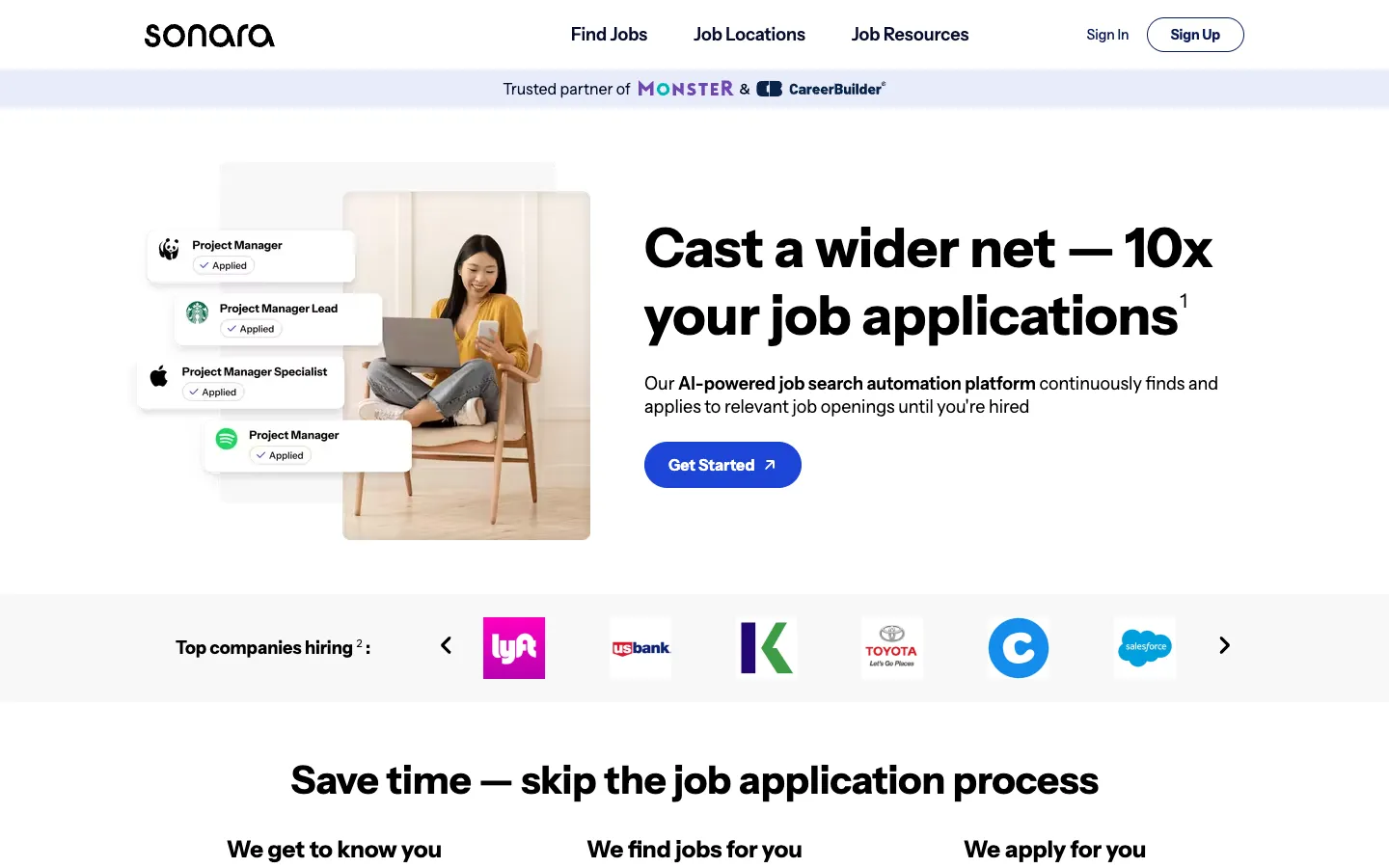 Screenshot of the Sonara homepage