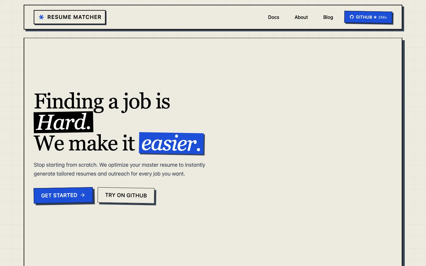 Screenshot of the Resume Matcher homepage