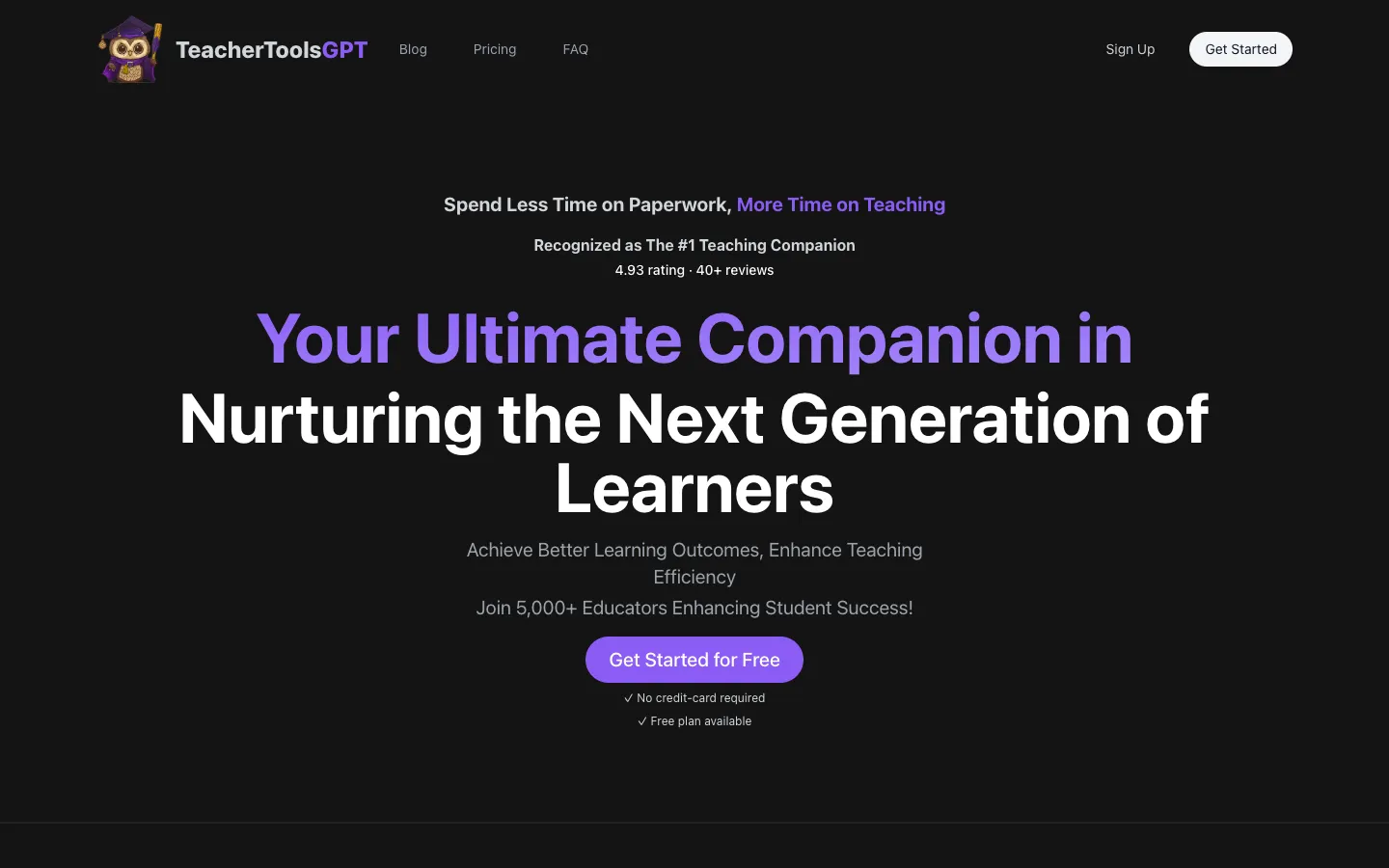 Screenshot of the TeacherToolsGPT homepage