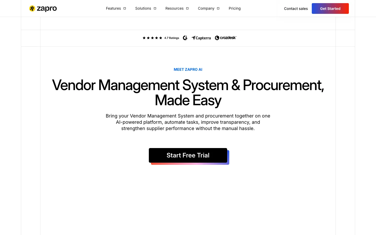 Screenshot of the ZAPRO AI homepage