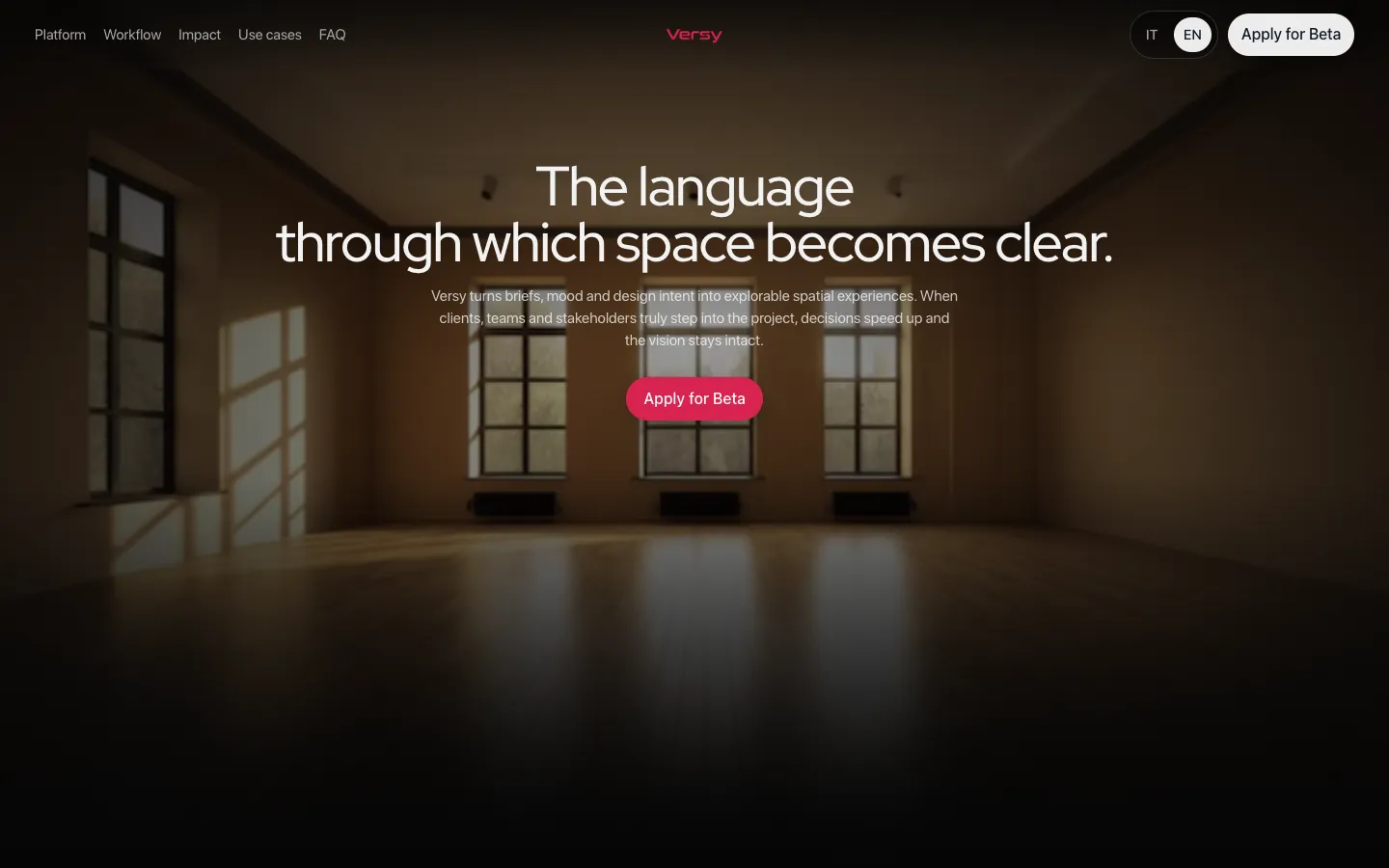Screenshot of the versy homepage