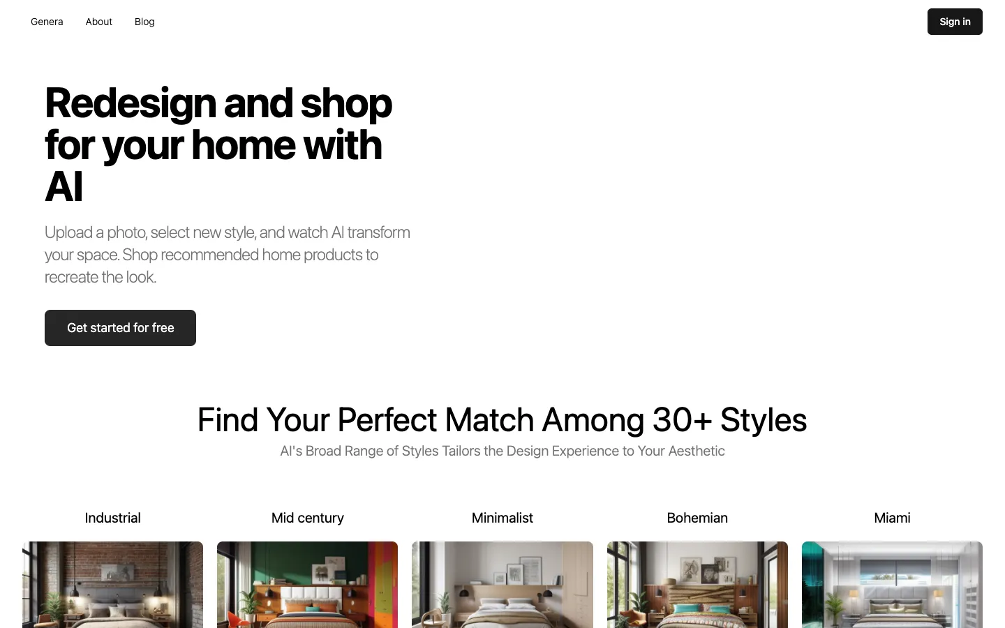 Screenshot of the Genera homepage