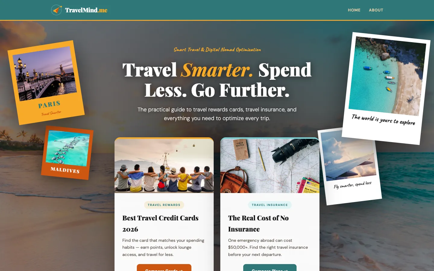 Screenshot of the TravelMind homepage