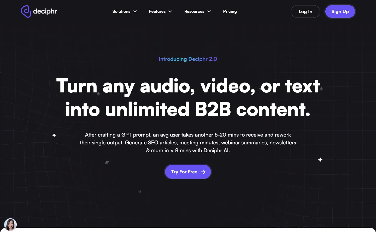 Screenshot of the deciphr homepage