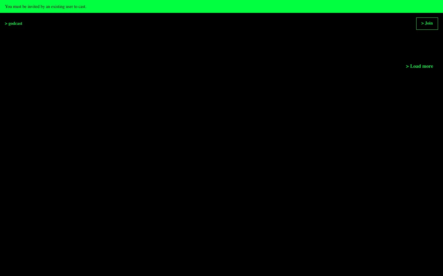 Screenshot of the > godcast homepage