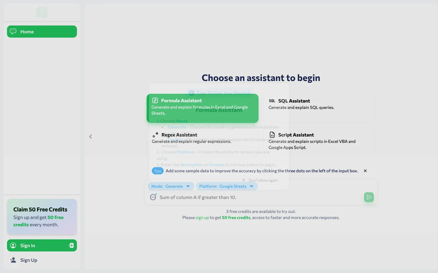Screenshot of the Formularizer homepage