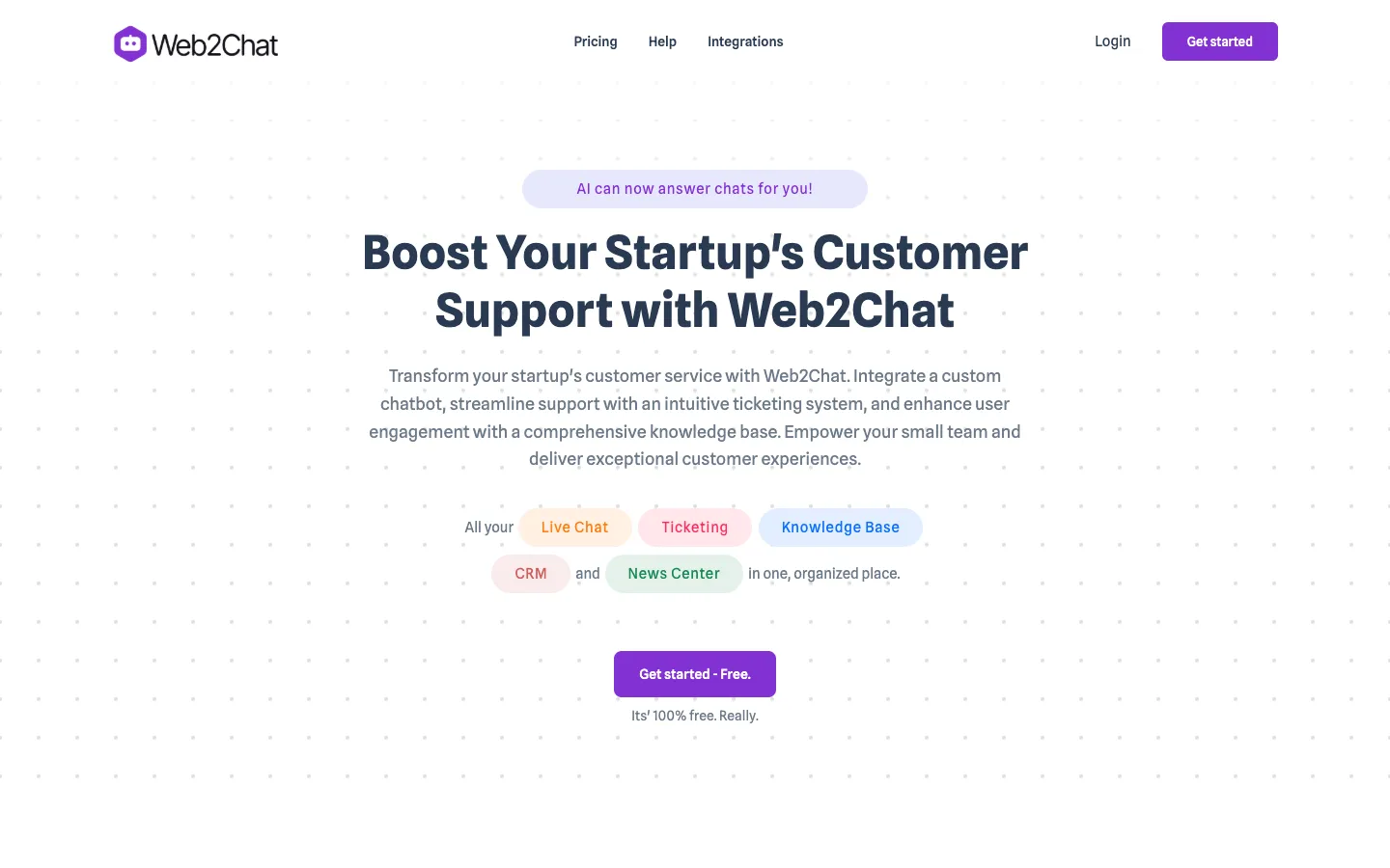 Screenshot of the Web2Chat homepage