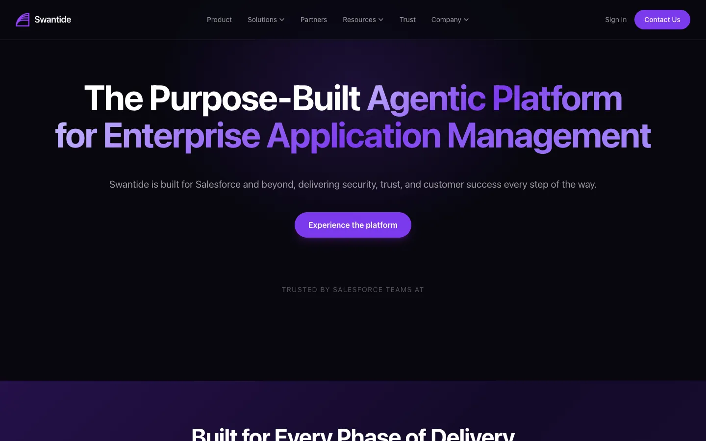 Screenshot of the Swantide homepage