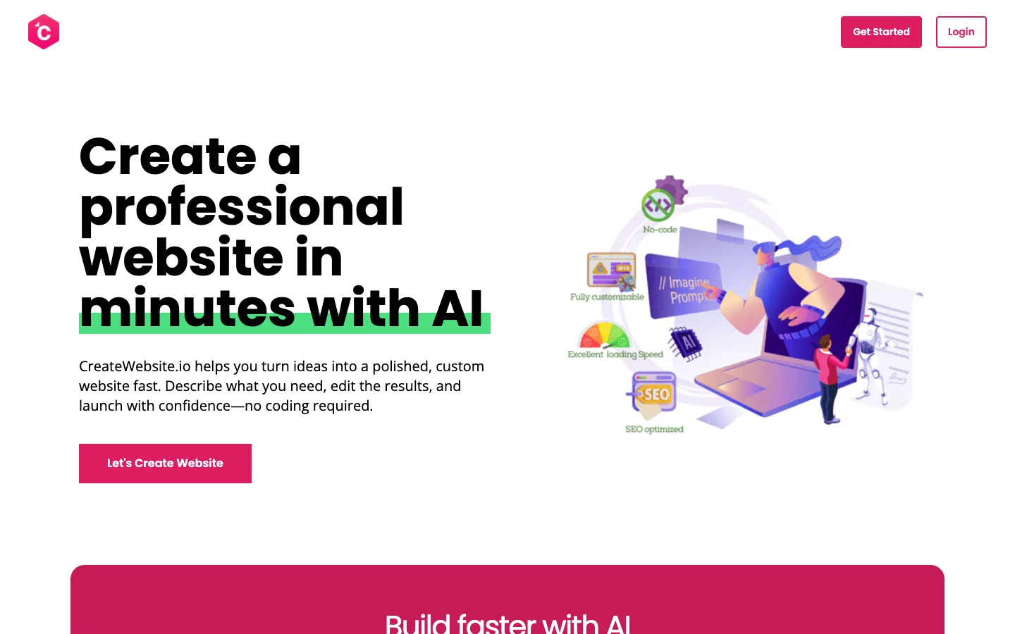 Screenshot of the createwebsite.io homepage