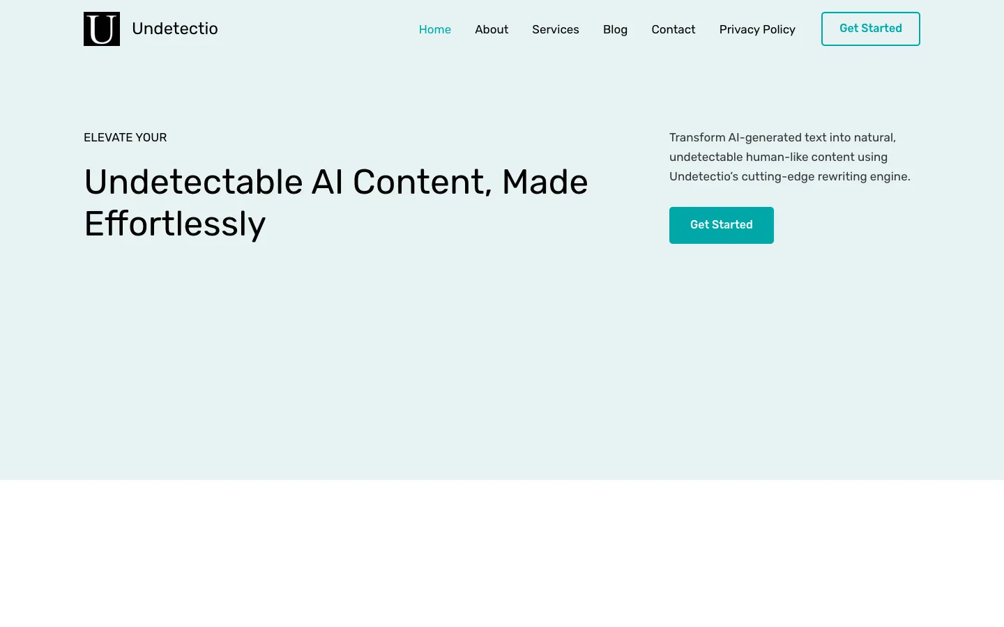 Screenshot of the Undetectio homepage