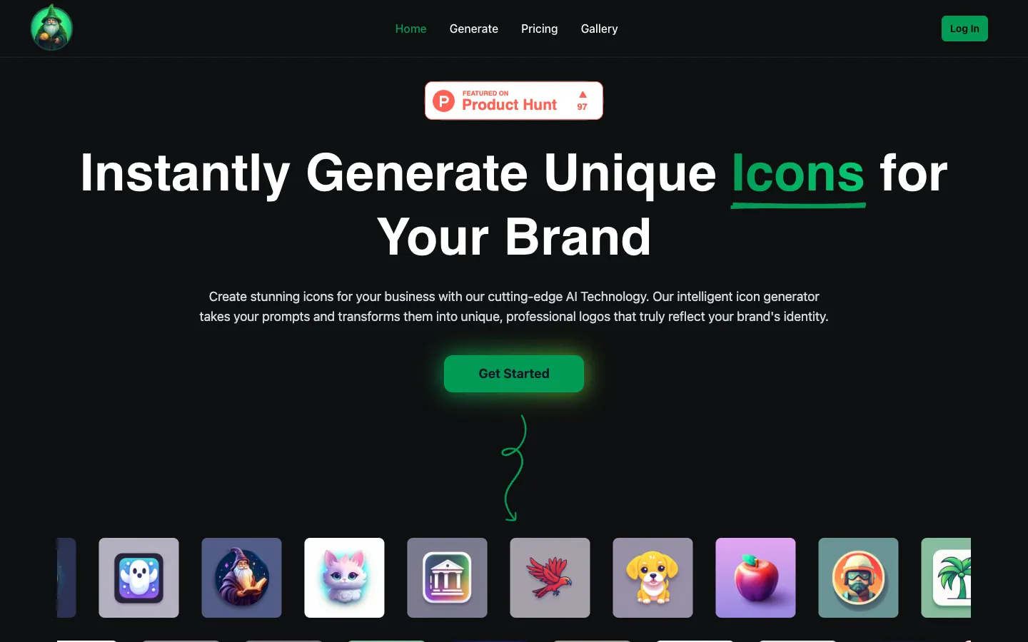 Screenshot of the IconWizardAI homepage