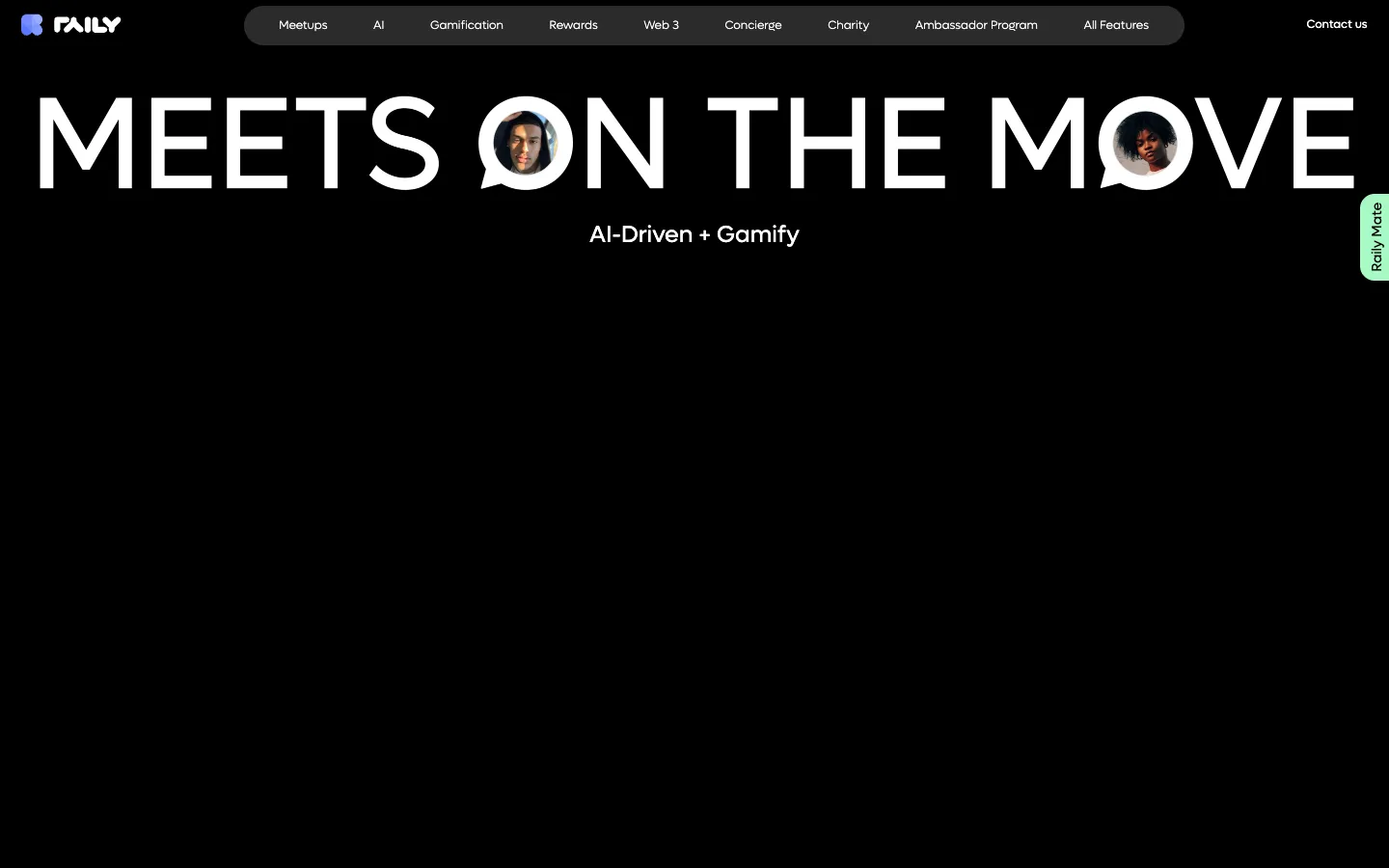 Screenshot of the Raily homepage