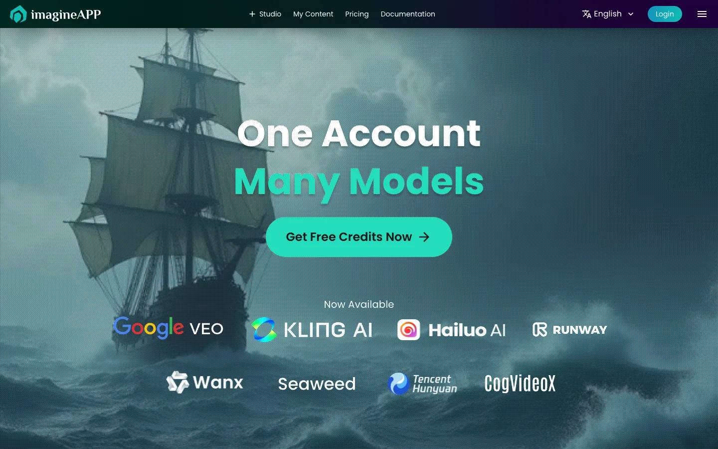 Screenshot of the Imagineapp homepage