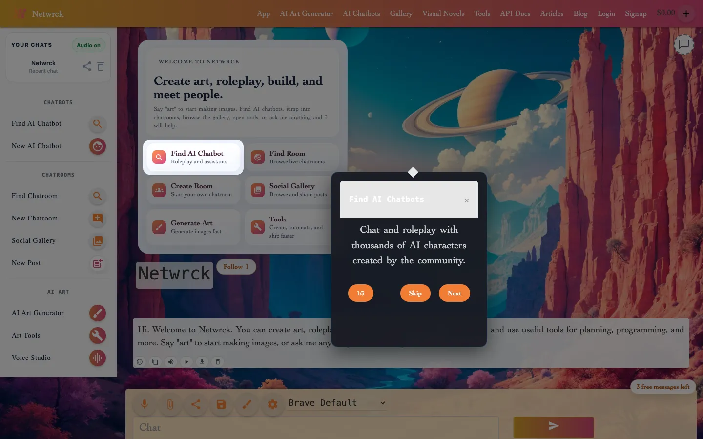 Screenshot of the Netwrck homepage