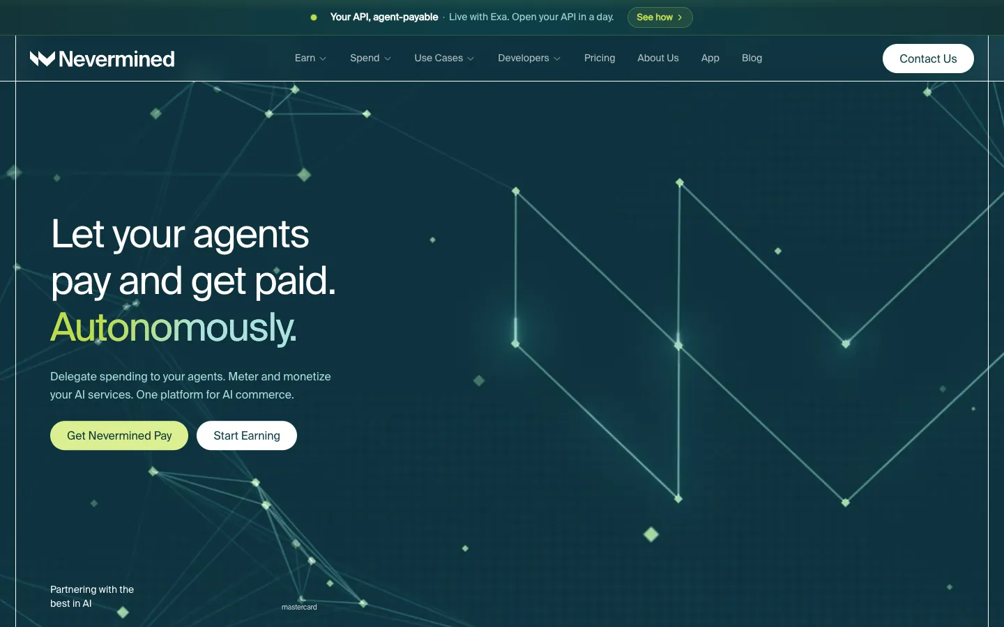 Screenshot of the Nevermined homepage