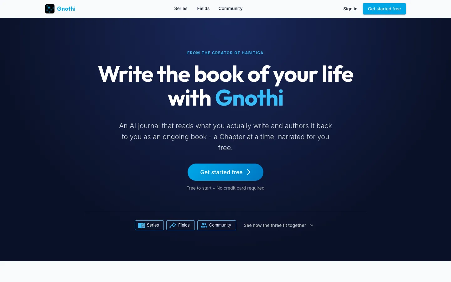 Screenshot of the Gnothi homepage