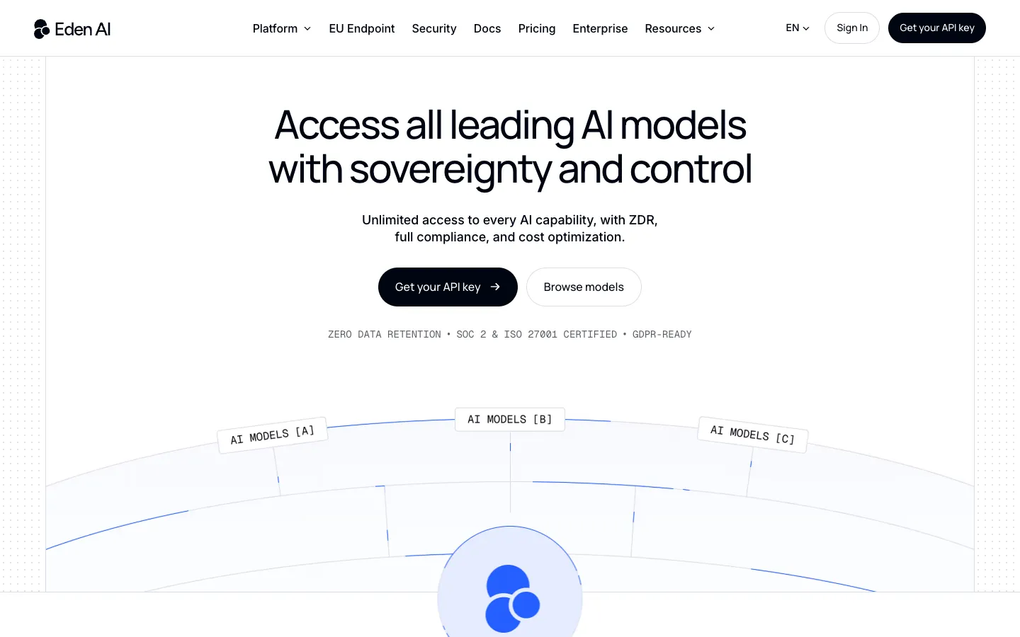 Screenshot of the Eden AI homepage