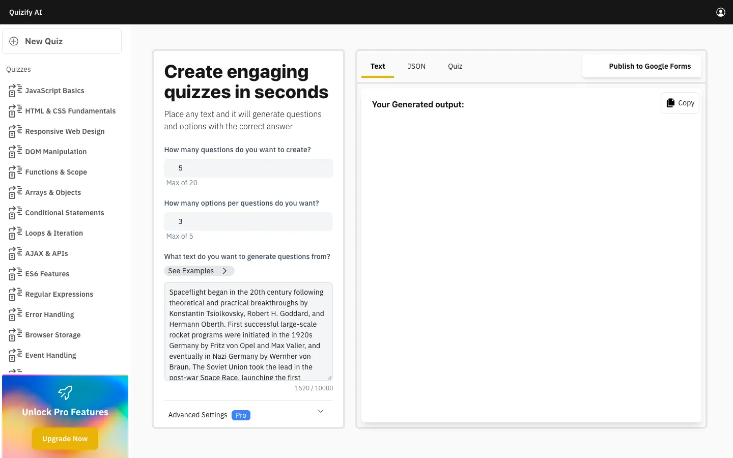 Screenshot of the Quizify homepage