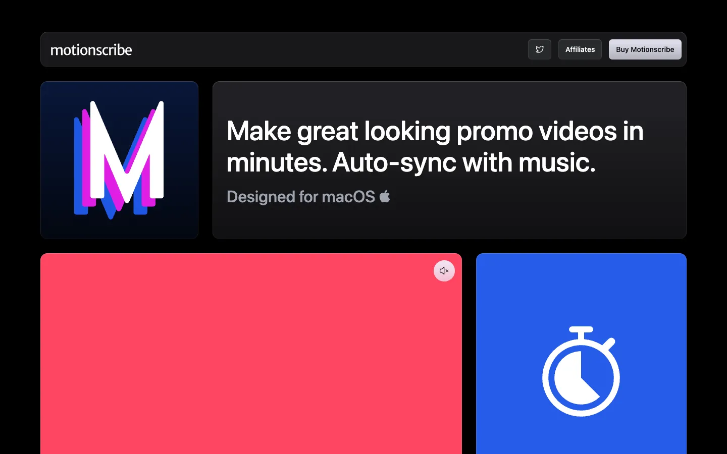 Screenshot of the Motionscribe homepage