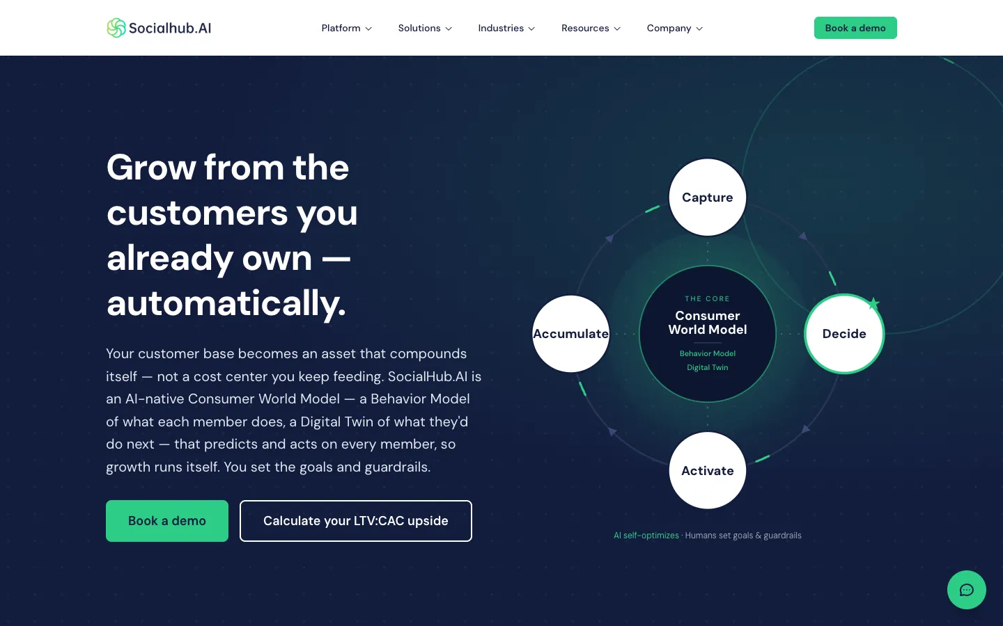 Screenshot of the Social Hub.AI homepage