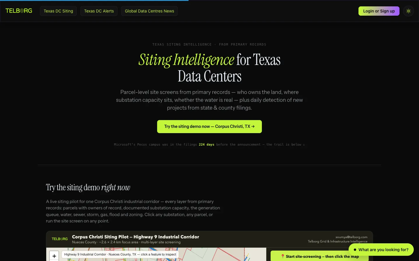 Screenshot of the Telborg homepage