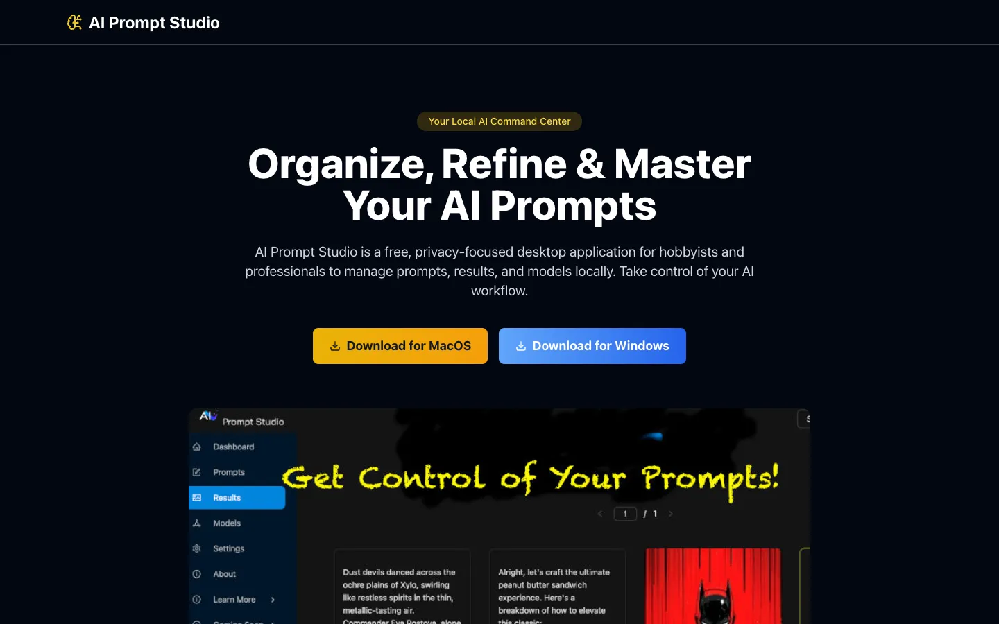 Screenshot of the AI Prompt Studio homepage