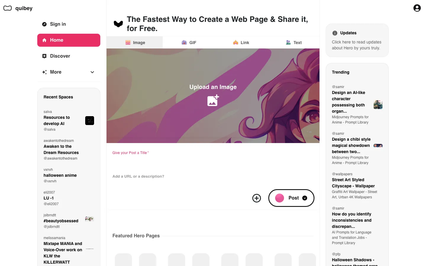 Screenshot of the HeroML: Write AI Workflows, Text & Art homepage