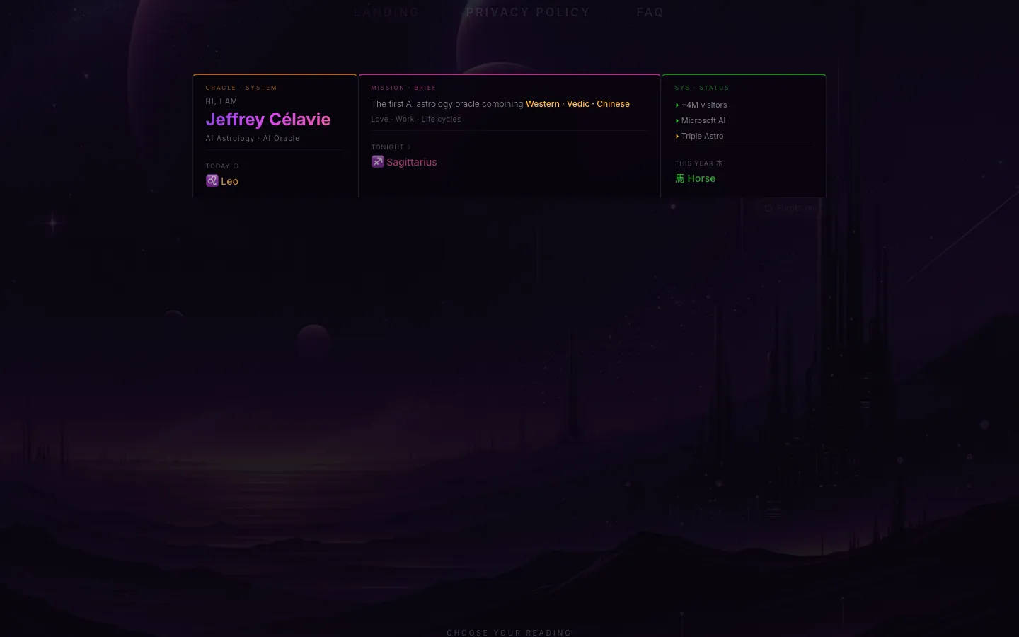 Screenshot of the Jeffrey Célavie Astrology homepage