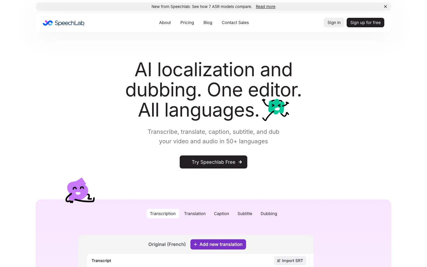 Screenshot of the Speechlab homepage