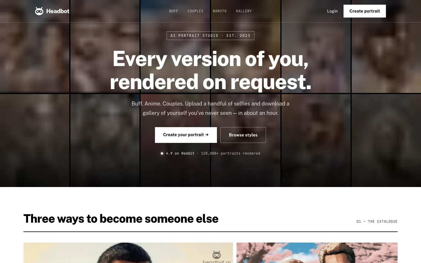 Screenshot of the Headbot homepage