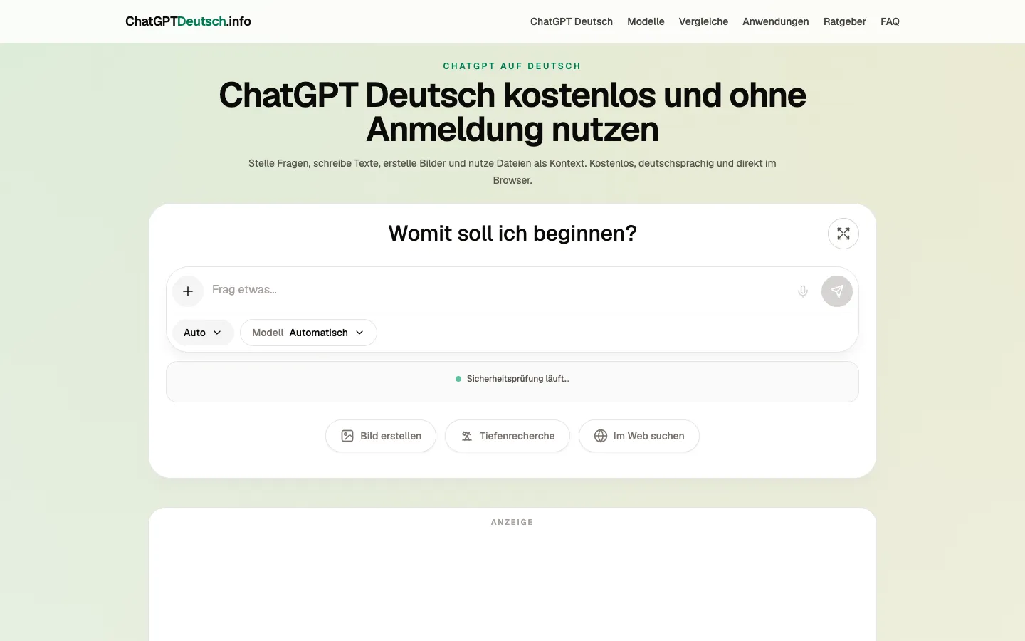 Screenshot of the ChatGPTDeutsch homepage