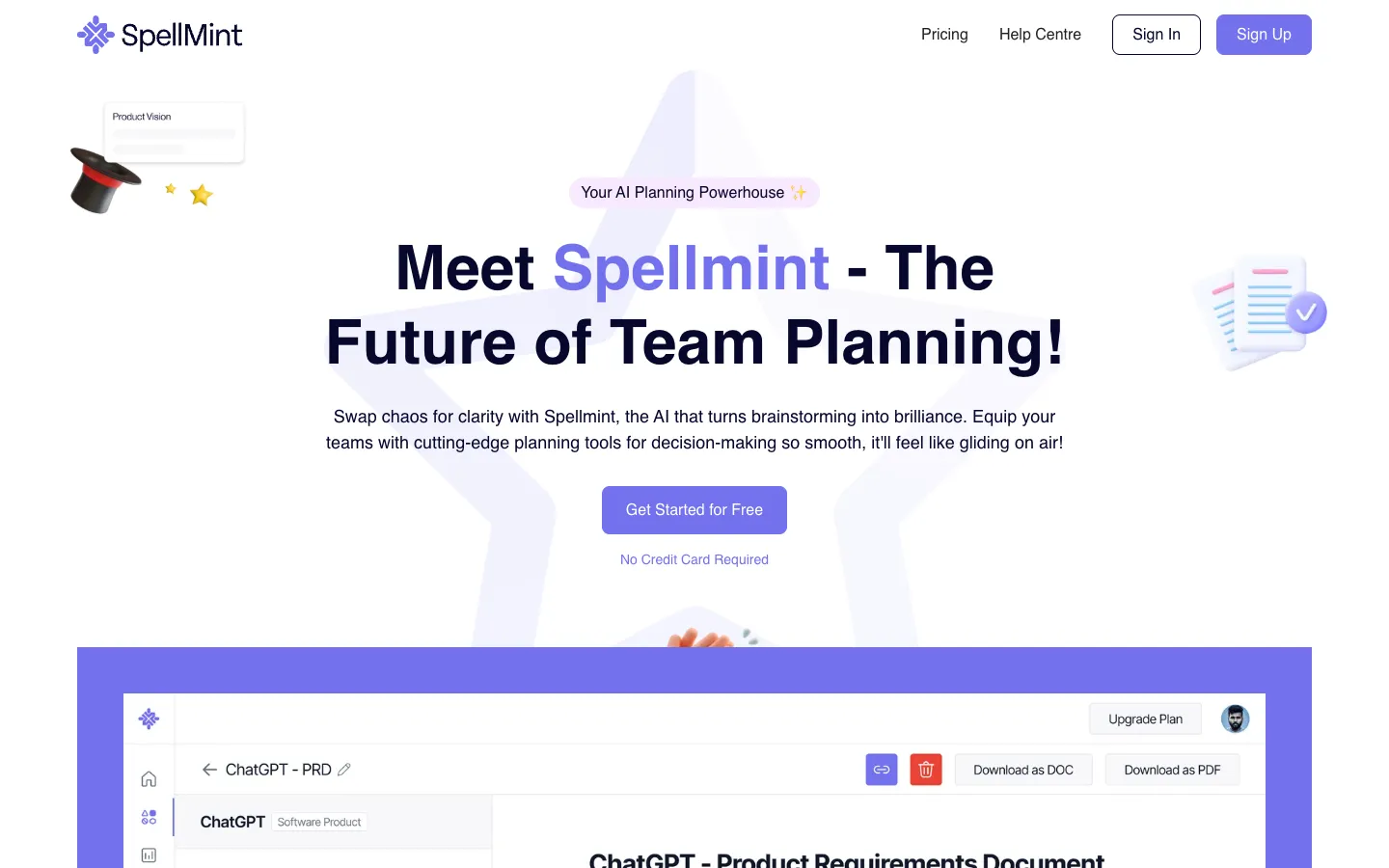 Screenshot of the Spellmint homepage